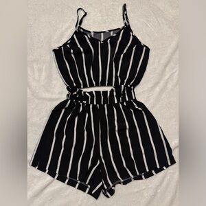 shein two piece black & white striped outfit